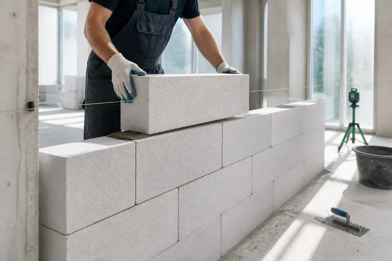 Pose de blocs de beton cellulaire