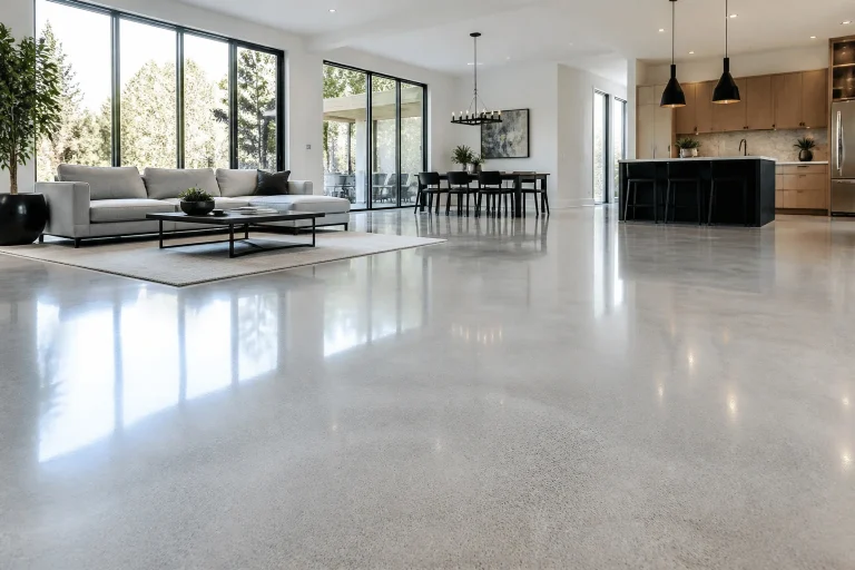 Salon moderne avec sol en resine epoxy