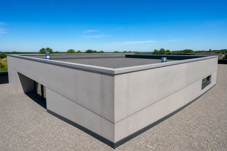 Batiment moderne avec acrotere en beton