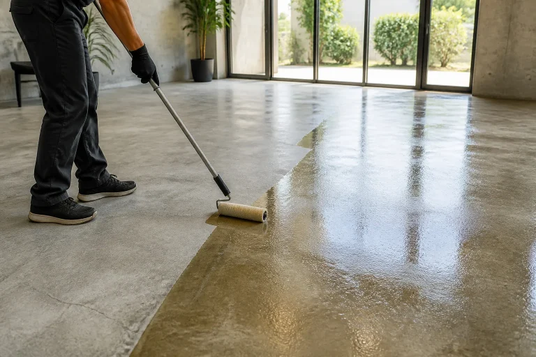 Application de vernis sur beton