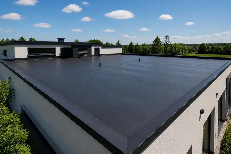 Toiture plate moderne en epdm gris fonce