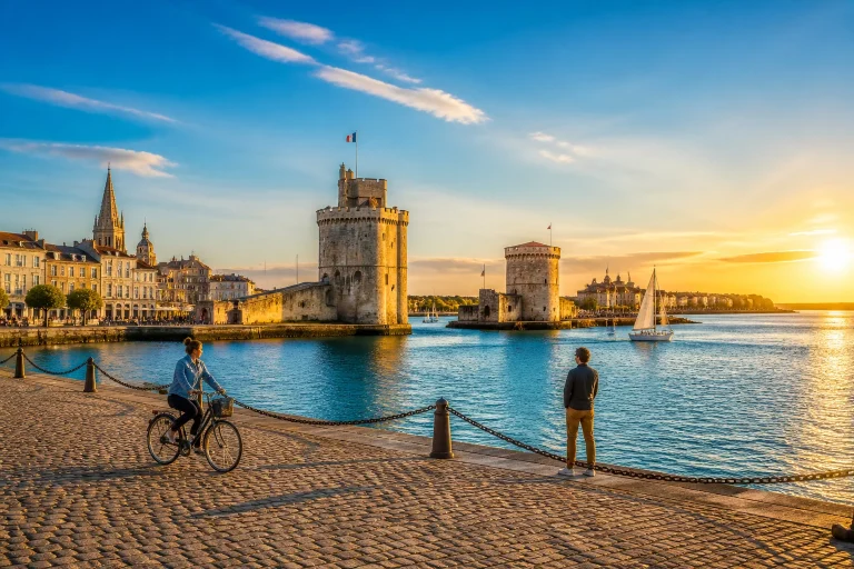Vieux port de la rochelle au coucher du soleil