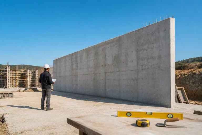 Mur en beton moderne en construction