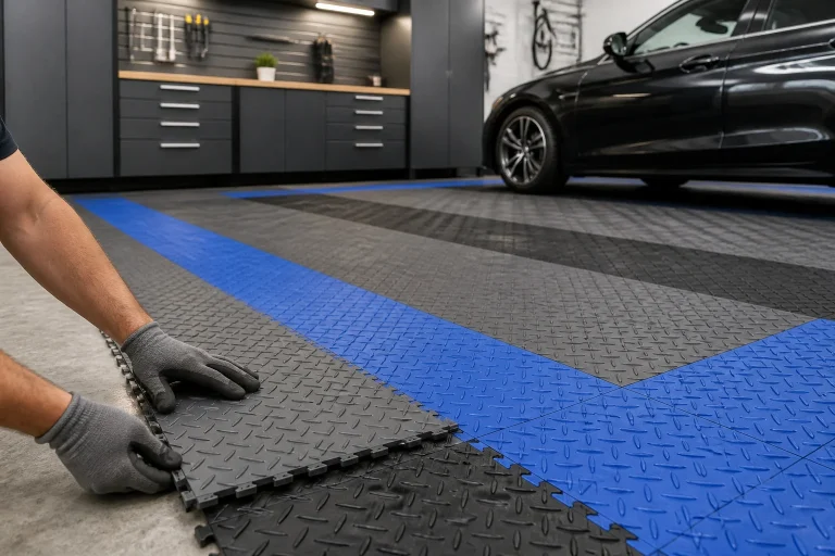 Installation de dalles de sol de garage colorees