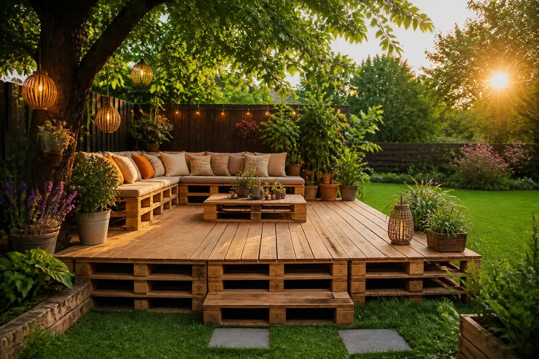 Terrasse en palettes jardin chaleureux